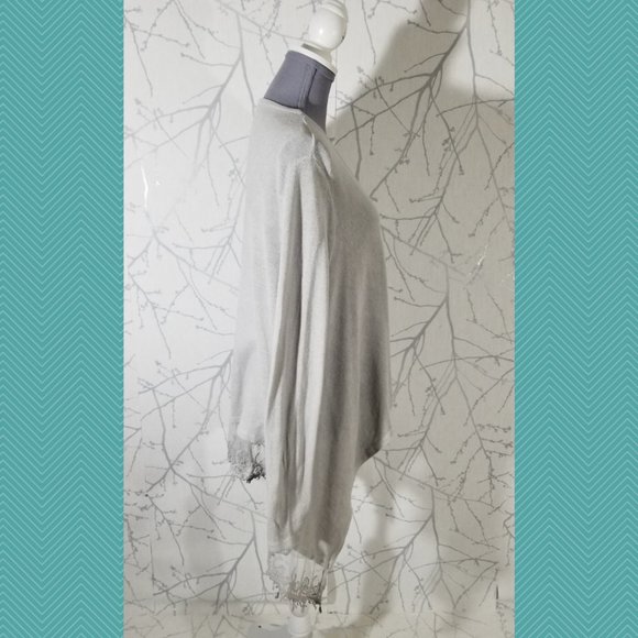 Elena Baldi Ivory Knit Open Front Cardigan w/ Lace Trim - Picture 3 of 5